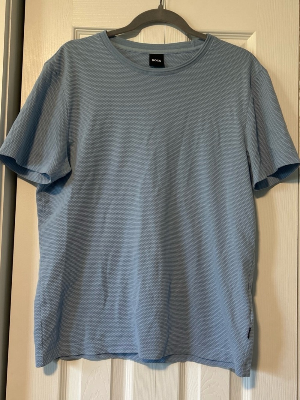 BOSS Men’s Light Blue Textured Crew Neck T-Shirt
